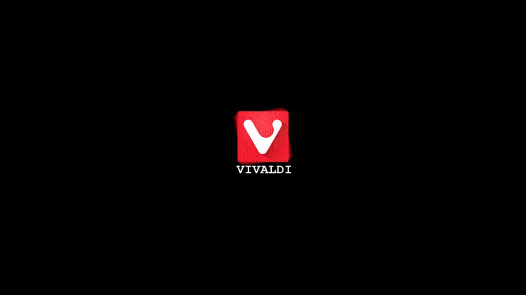 Minimalist Vivaldi browser wallpaper with bold red logo on sleek black background for desktop
