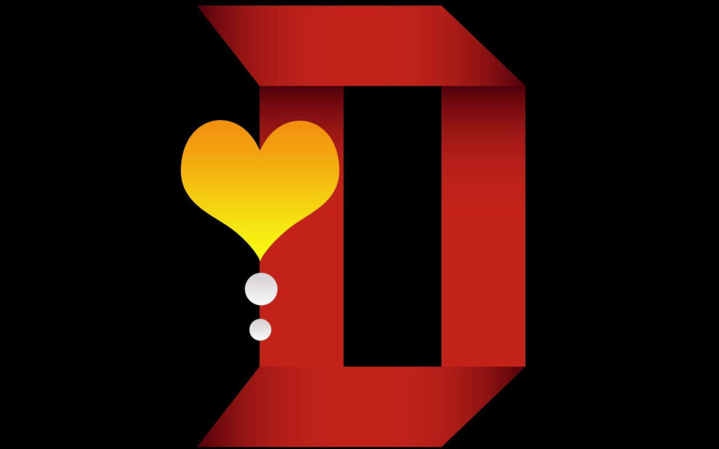 Bold Red D Minimalist Wallpaper with Gradient Heart on Black Background