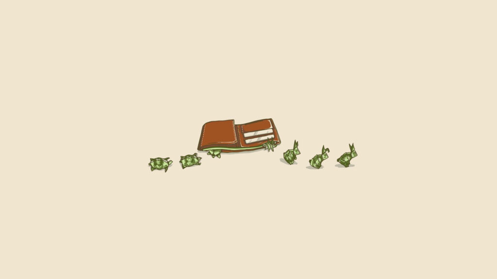 Minimalist Beige Wallpaper: Brown Wallet, Money & Quirky Insects