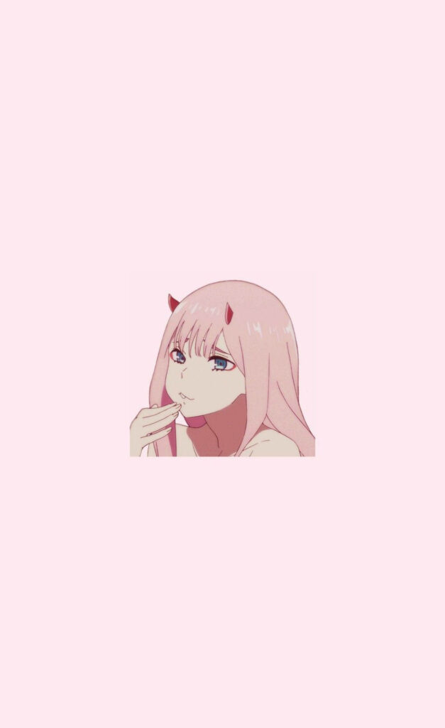 Minimalist Pink Wallpaper: Character with Pink Hair & Red Horns