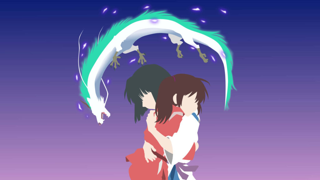 Tender Embrace with Mystical Dragon - Minimalist Gradient Wallpaper