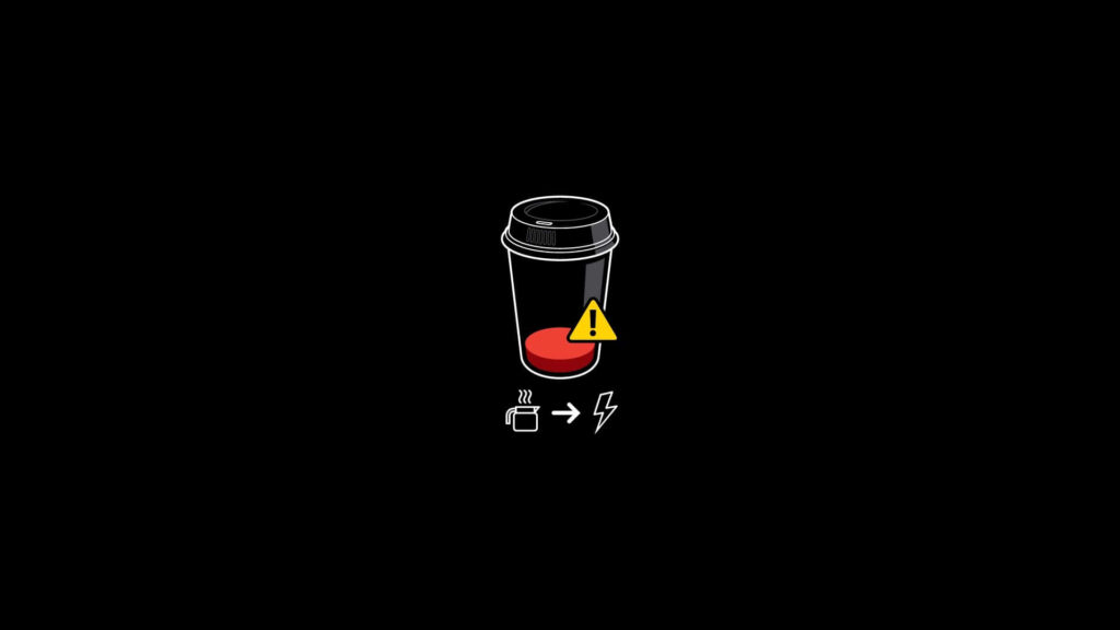 Chic Minimalist Wallpaper: Coffee Cup Low Battery on Black Background
