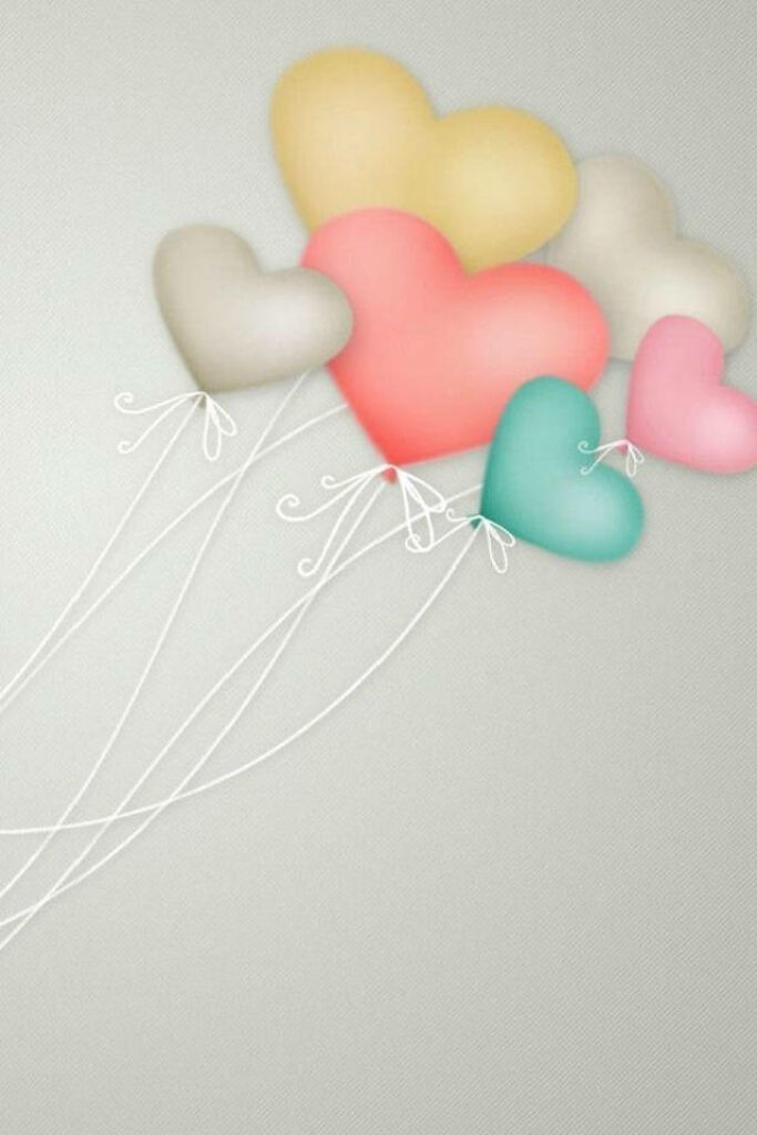 Colorful Heart-Shaped Balloons: Minimalist Pastel Wallpaper Background