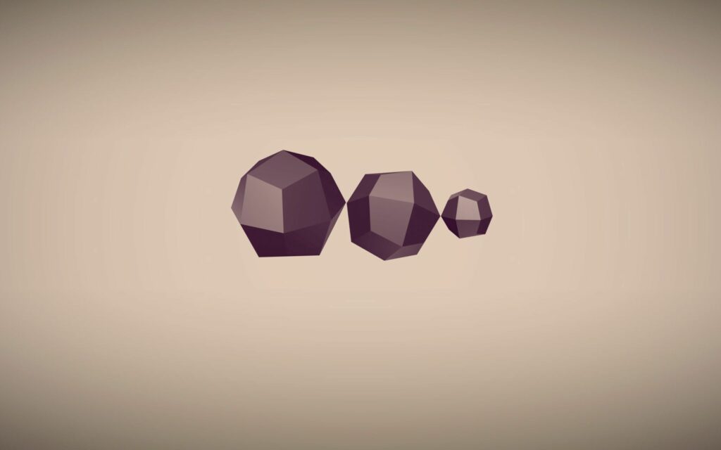 Minimalist Geometric Wallpaper: Three Dark Polyhedrons on Beige Background