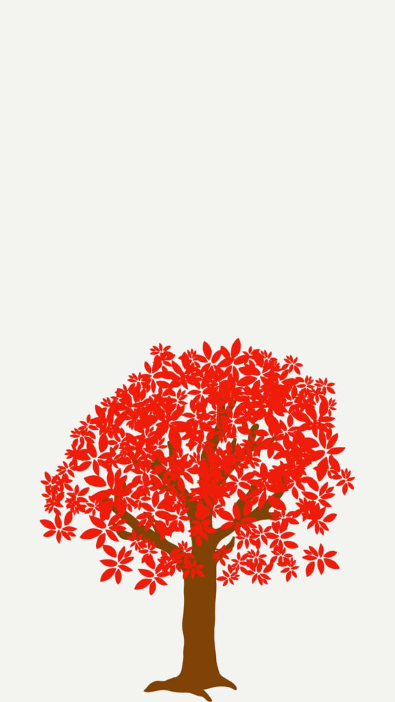 Minimalist Wallpaper: Solitary Tree with Vibrant Red Leaves