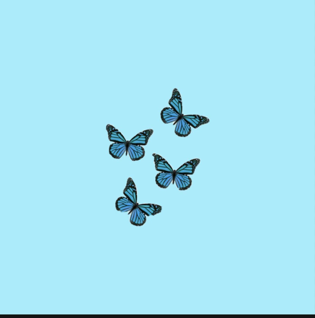 Serene Minimalist Wallpaper: Four Blue Butterflies on Pastel Blue