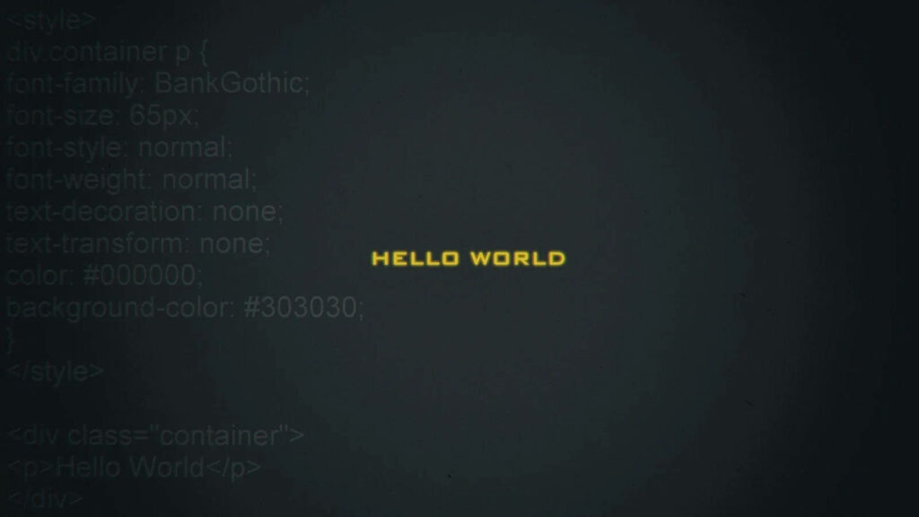 Bold Yellow 'HELLO WORLD' Minimalist CSS Code Wallpaper