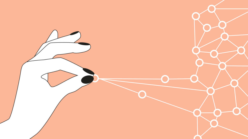 Minimalist Peach Wallpaper: Black Nails & Data Connectivity Nodes