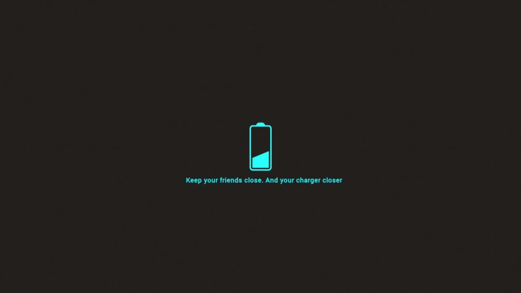 Minimalist Wallpaper: Low Battery Icon & Humorous Charger Quote