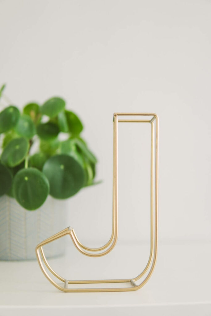 Minimalist Metallic Letter J Wallpaper with Green Plant Background