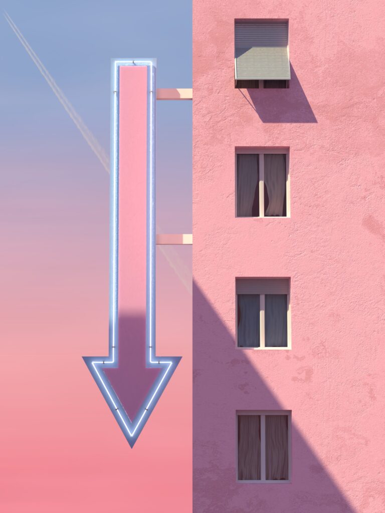 Minimalist Neon Arrow and Pastel Facade Wallpaper - Tranquil Design