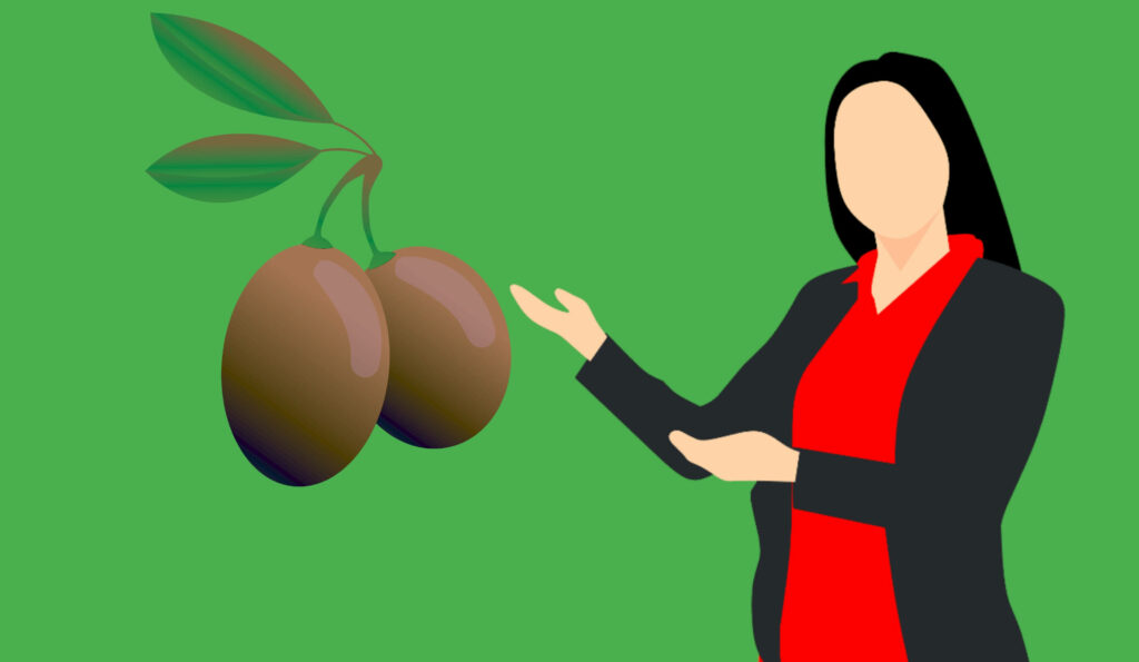 Minimalist Vector Wallpaper: News Presenter & Ripe Olives on Green