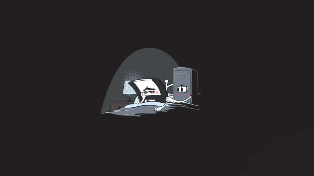 Minimalist Cartoon Tech Wallpaper: Computer Monitor & Tower Design