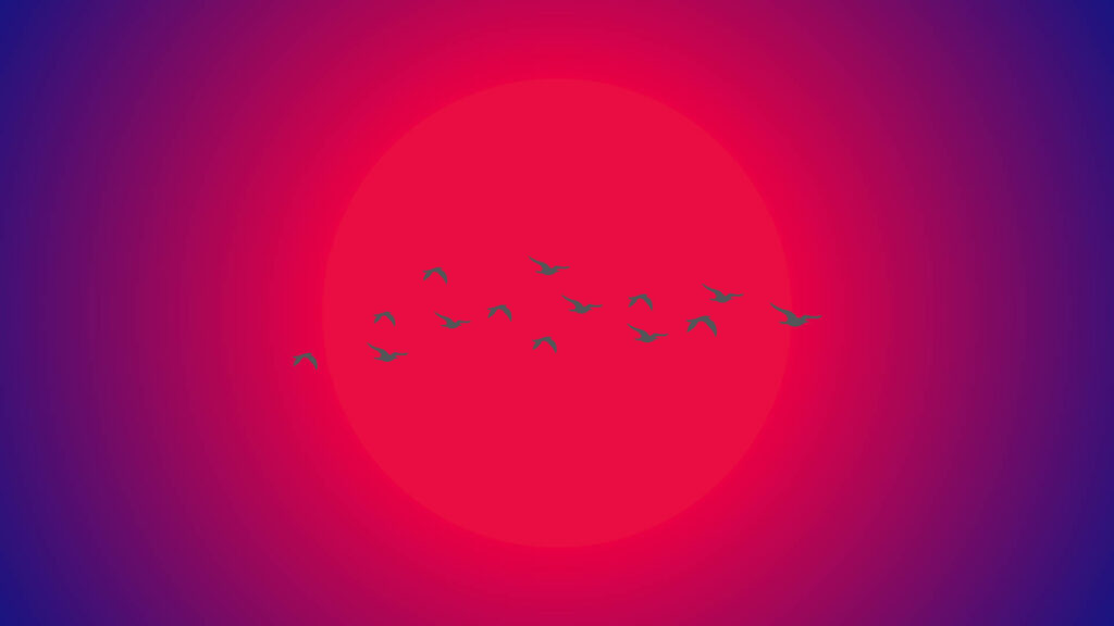 Minimalist Wallpaper: Radiant Sky Gradient with Birds & Sun Circle