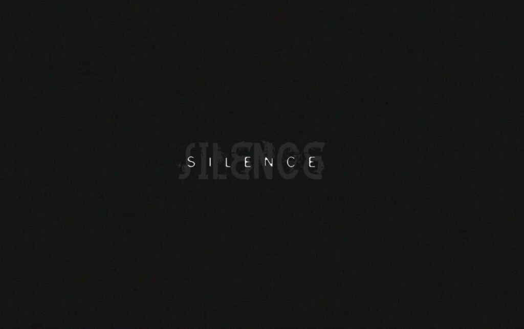 Minimalist SILENCE Wallpaper on Solid Black - Quietude & Stillness