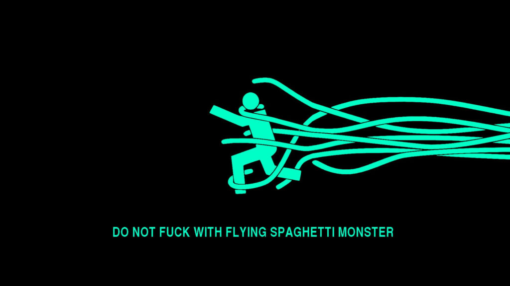 Minimalist Dark Wallpaper: Silhouette & Funny Flying Spaghetti Quote