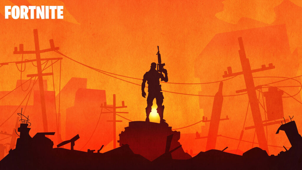 Minimalist Character Silhouette Wallpaper with Orange Urban Backdrop