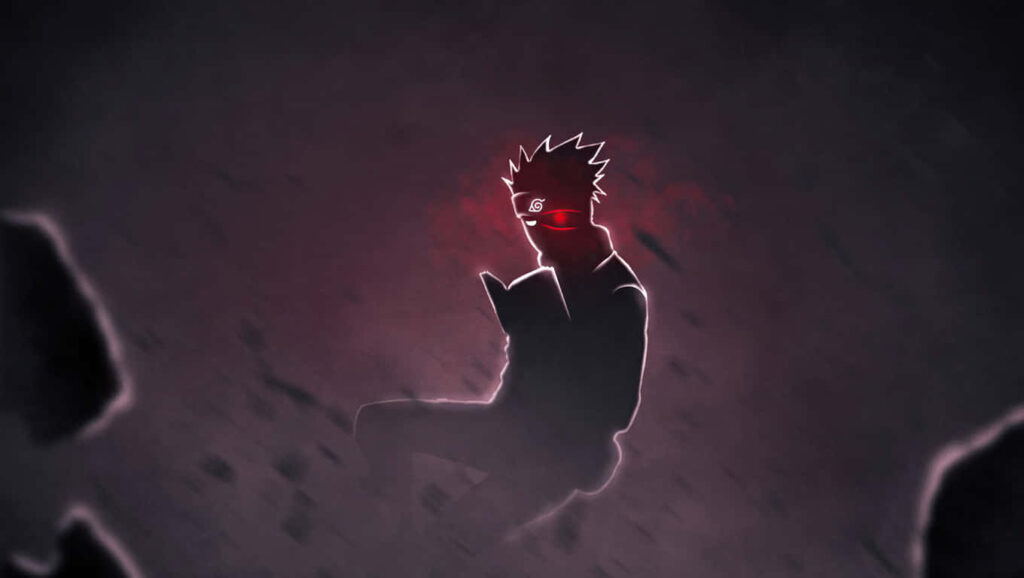 Minimalist Wallpaper: Silhouetted Figure with Glowing Sharingan Eye