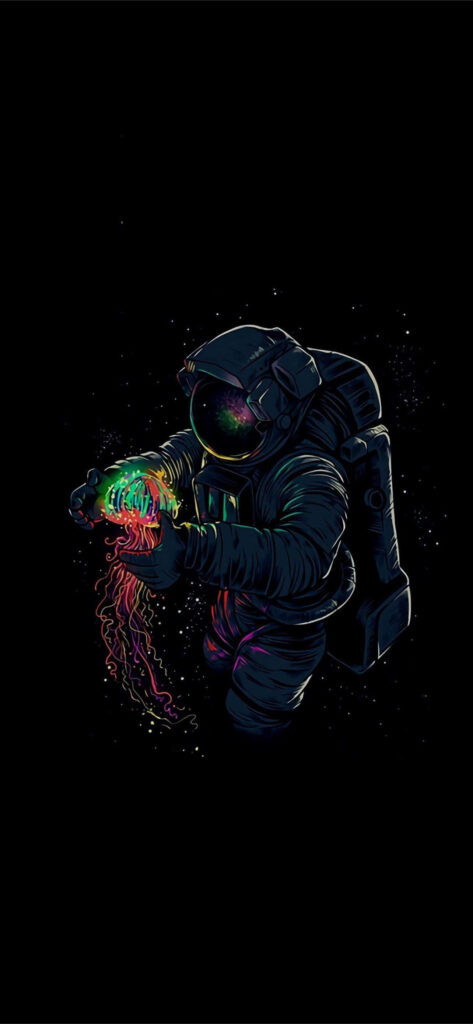 Minimalist Astronaut Wallpaper: Colorful Cosmic Entity in Dark Space