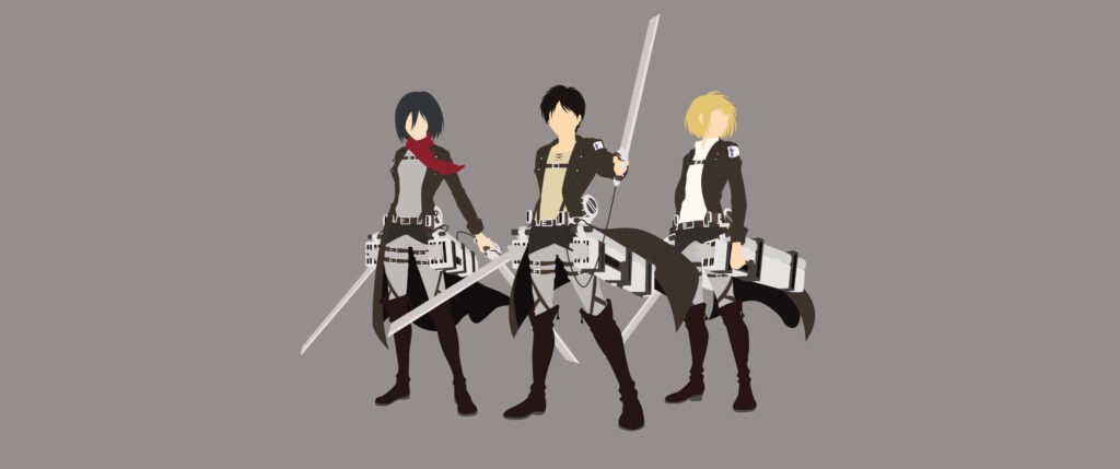 Minimalist Wallpaper: Bold Characters with Swords on Muted Background