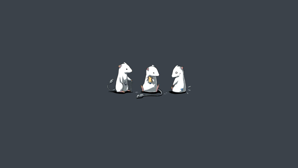 Charming Minimalist Wallpaper: Three Cute White Rodents on Gray