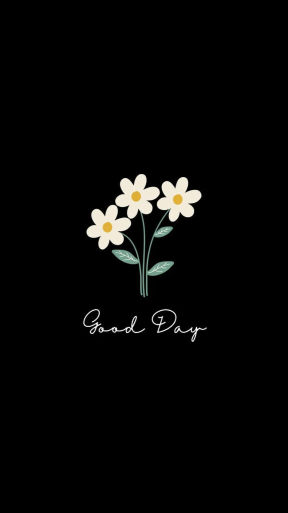 Elegant Minimalist Wallpaper with White Flowers on Black Background