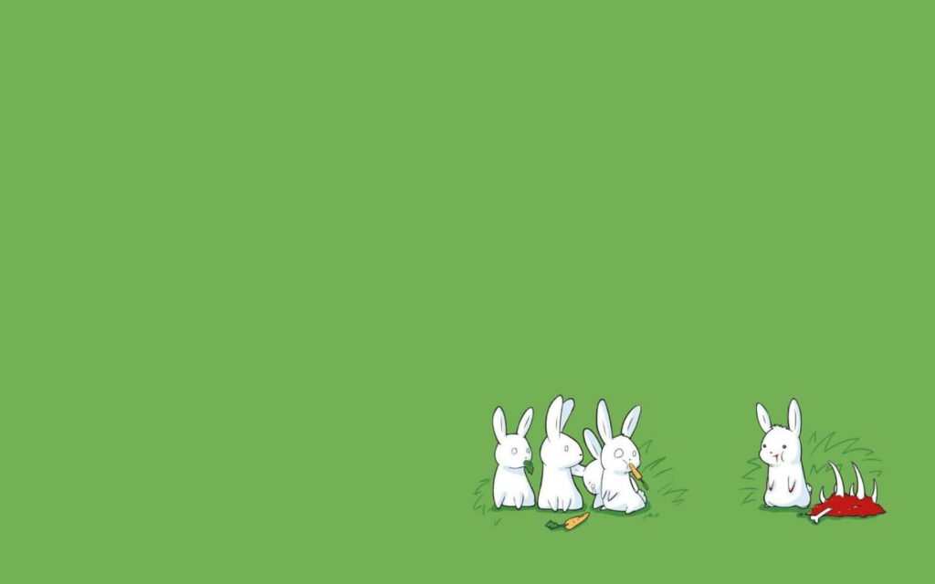 Charming Minimalist Rabbit Wallpaper on Green Grass Background