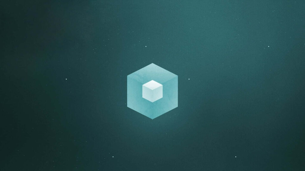 Minimalist Wallpaper with Translucent Cube on Dark Teal-Green Background