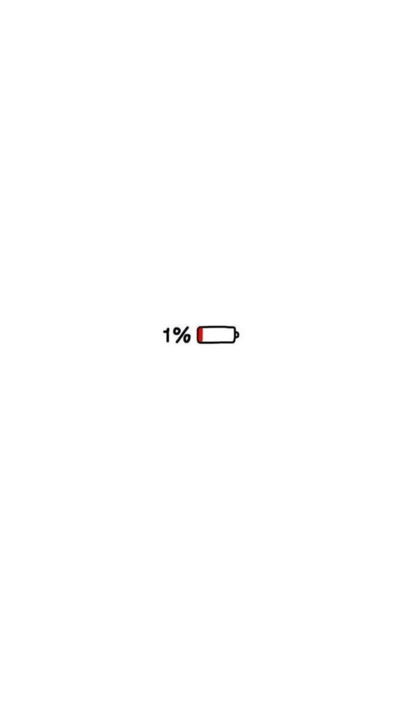 Minimalist Wallpaper: Low Battery Icon at 1% on White Background