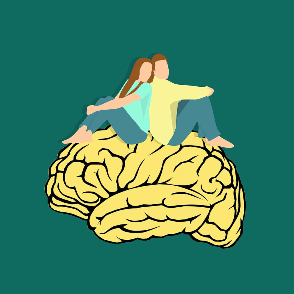 Minimalist Wallpaper: Couple on Brain Symbolizing Unity & Connection