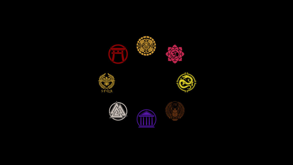 Colorful Minimalist Circle Emblems on Black Background Wallpaper