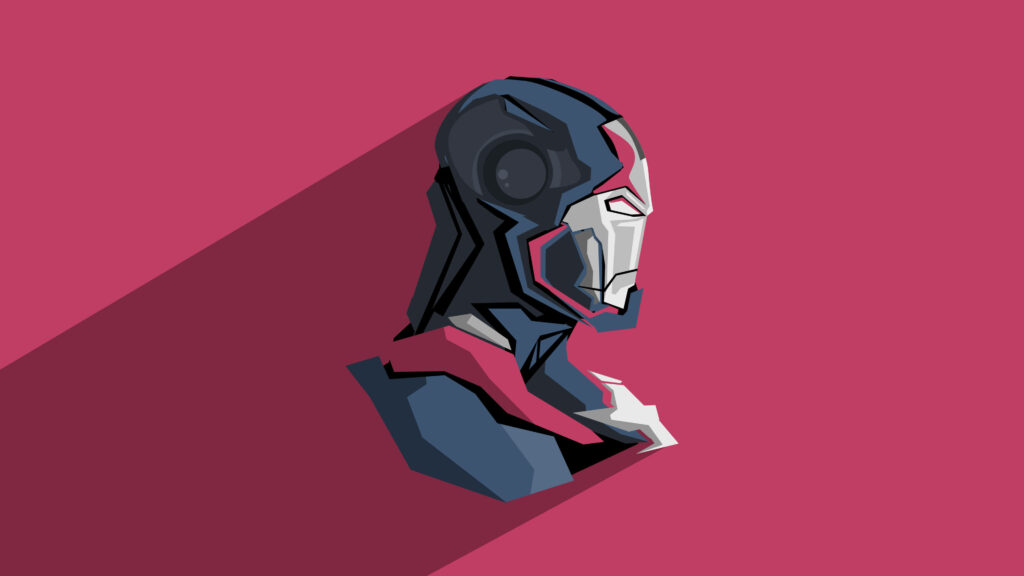 Minimalist War Machine Wallpaper on Solid Magenta Background
