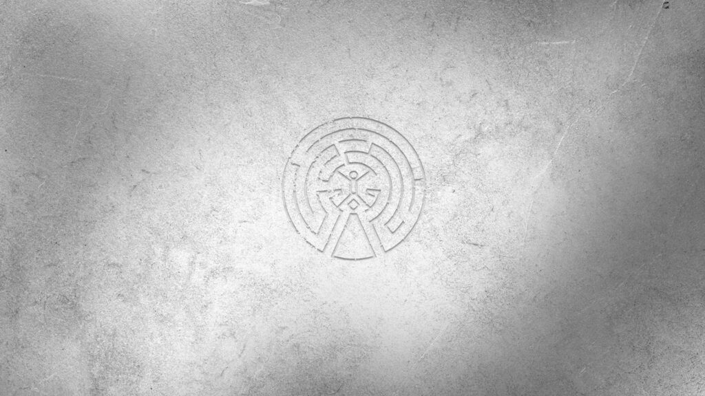 Minimalist Westworld Wallpaper: White Pendulum Logo on Textured Background