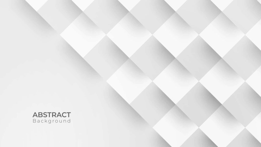 Minimalist white abstract wallpaper with 3D geometric diamond squares and soft grey shadows