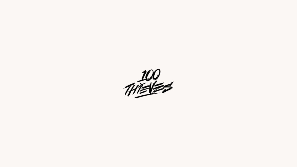 Subtle Elegance: 100 Thieves Black Logo Gracefully Enchants a Minimalist White Canvas Wallpaper