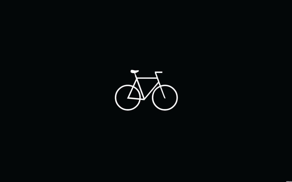 Minimalist white bicycle icon on solid black background sleek simple wallpaper design