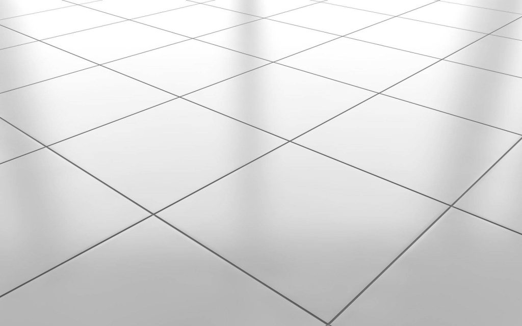 Minimalist white ceramic floor tiles with glossy smooth surfaces and soft bright lighting wallpaper