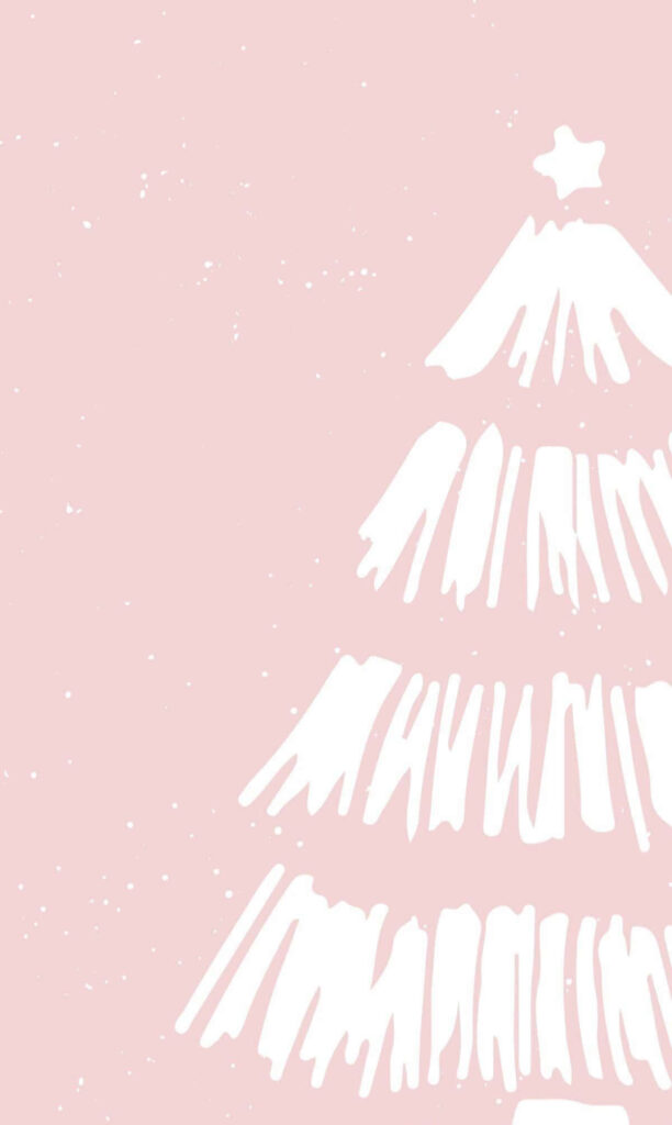 Minimalist Cute White Christmas Tree Wallpaper on Soft Pink Background