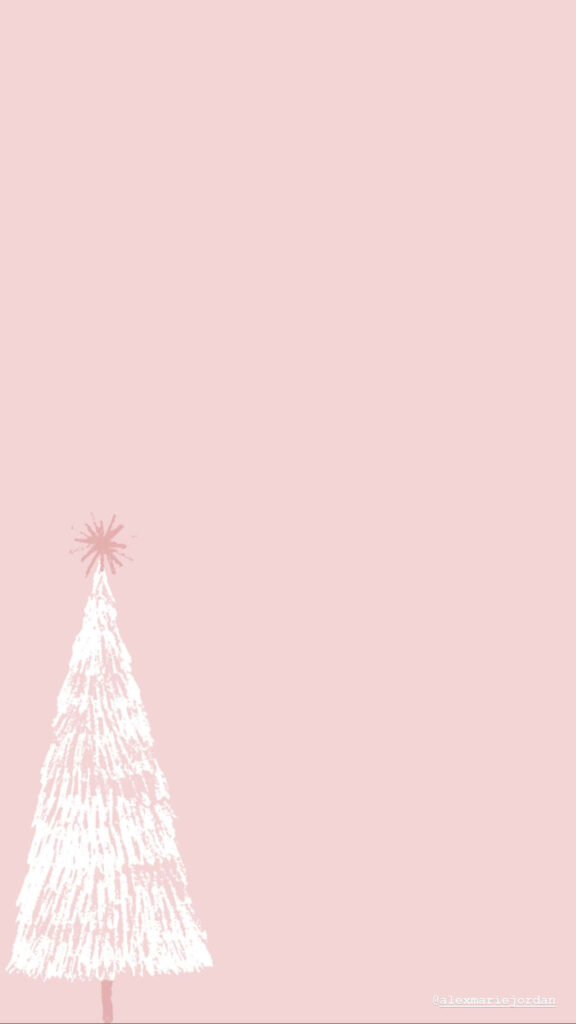Minimalist Hand-Drawn White Christmas Tree on Soft Pink Background Wallpaper