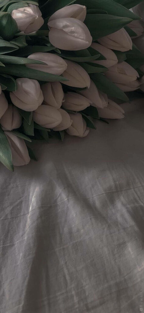 Delicate White Flower Bouquet on Soft Sheet - Minimalist iPhone Background Wallpaper