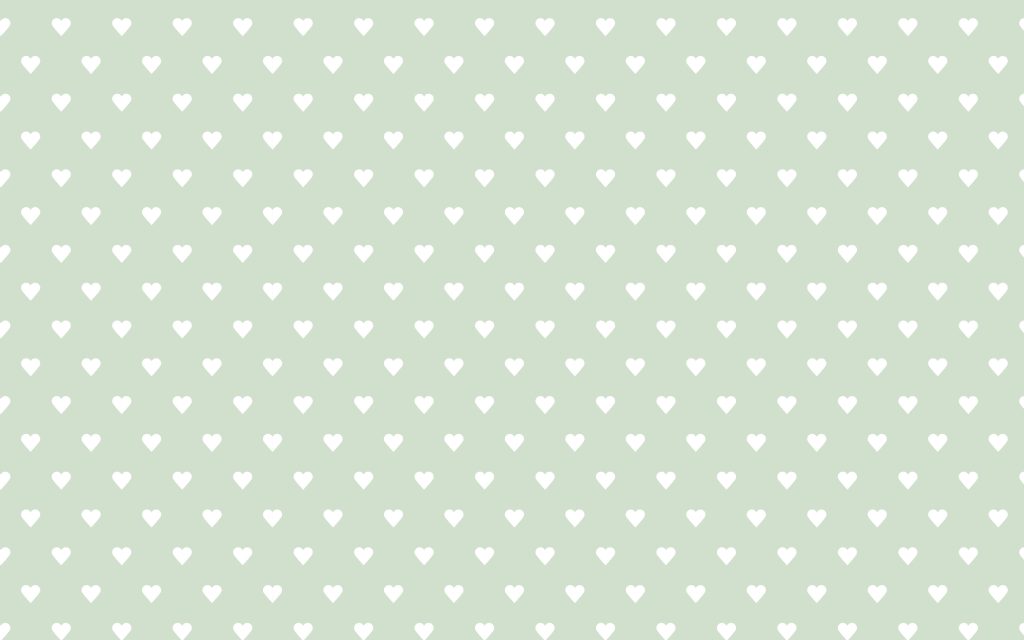 Minimalist desktop wallpaper with tiny white hearts on muted sage green background calm workspace