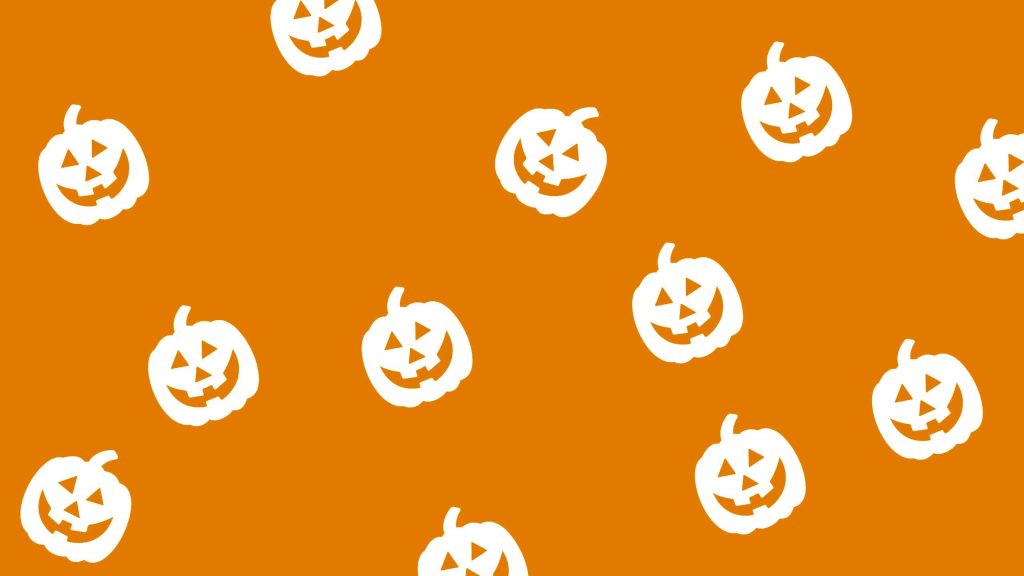 Minimalist Halloween wallpaper with white jack-o-lanterns on vibrant orange background design