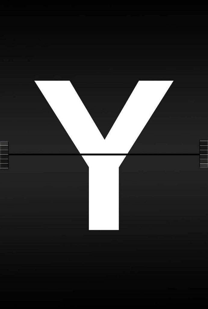 Minimalist wallpaper with bold white Y on black background retro split-flap display style