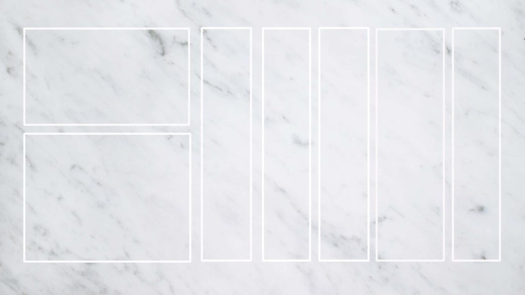 Minimalist desktop organizer wallpaper with white marble background and clean white frames