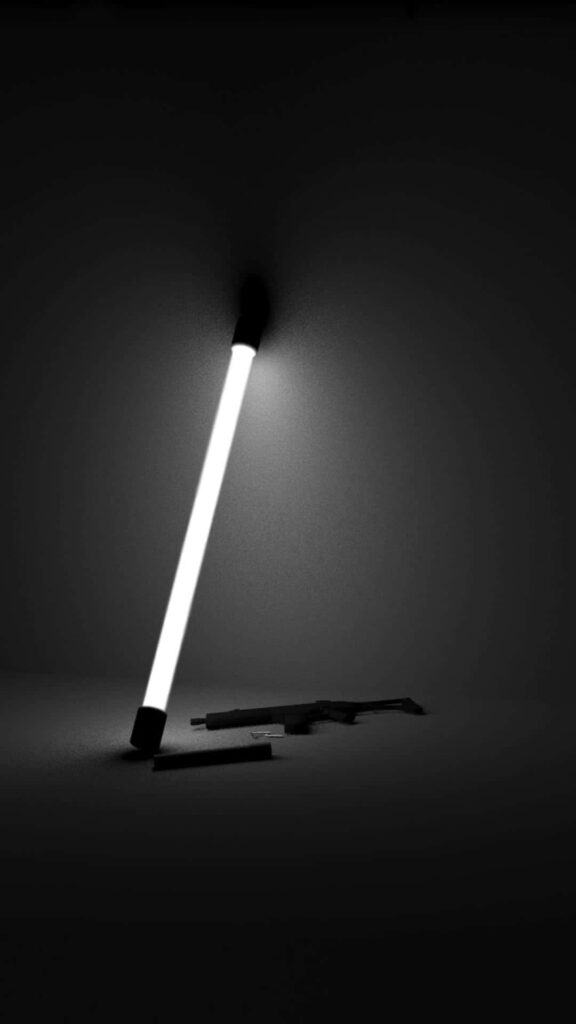 Minimalist Neon Light Wallpaper: Solitary White Glow on Dark Surface