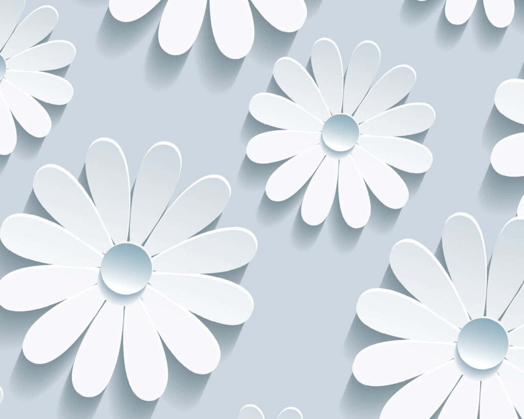 Minimalist Blue Background with White Paper-Cut Flower Pattern Wallpaper