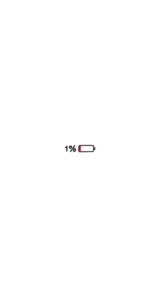Minimalist White Wallpaper: Low Battery Icon at 1% Charge