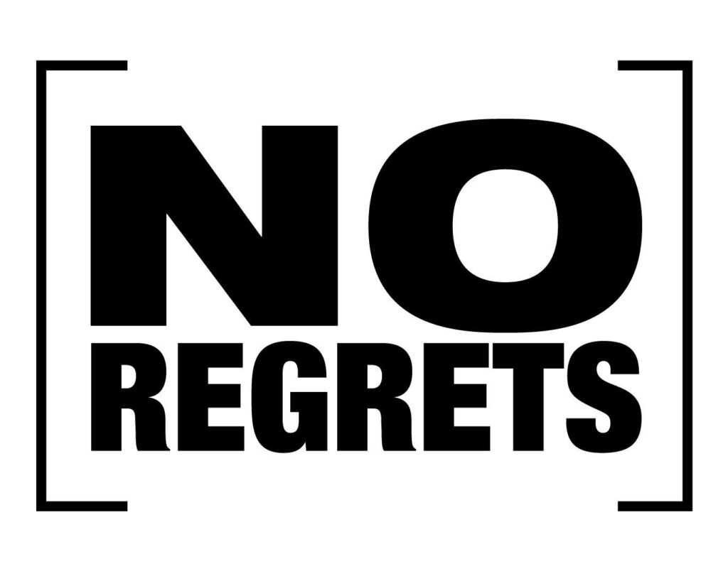 Minimalist White Wallpaper: 'No Regrets' Text Design for Confidence