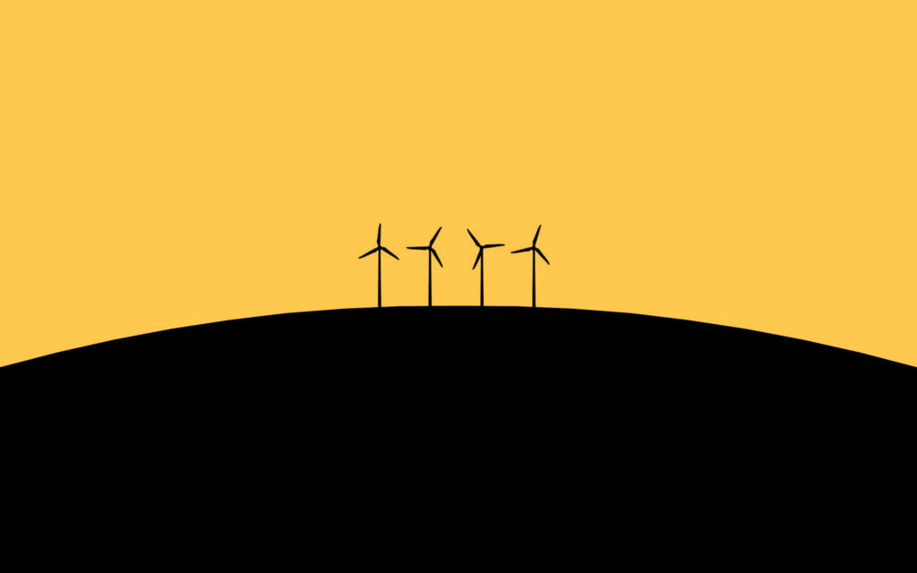 Minimalist Wind Turbine Wallpaper on Vibrant Yellow Sunset Background