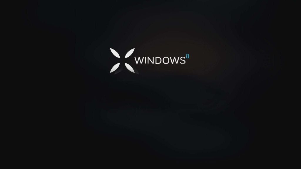 Minimalist Windows 8 wallpaper with white floral emblem and clean text on black background